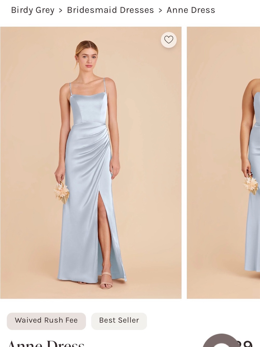 Birdy Grey Anne Maxi Dress — Light Blue Satin with Side Slit